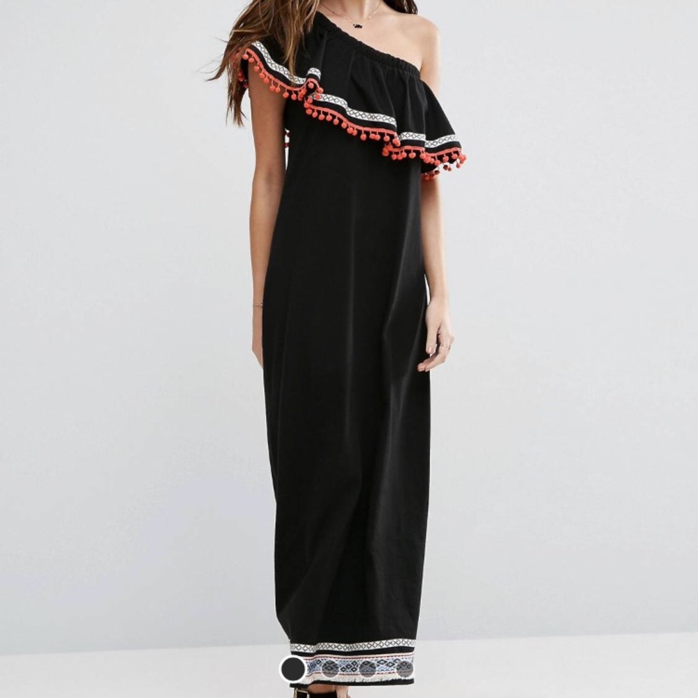 ASOS One-Shoulder Maxi Sundress w/ Pom Pom Trim